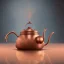 Placeholder: The reflection of a child on the surface of an old copper teapot