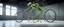 Placeholder: pinhole cam, weird geometry sacred, airbrush 3d rendering, integrated_multimodal_description: [Shot 1] A five-second cinematic single take in a clean industrial presentation hall. A bizarre mechanically plausible bicycle machine stands beside a presentation podium, designed to look like a giant mechanical praying mantis. Two large bicycle wheels form its main body and four thin articulated mechanical legs support it. Two long folded mechanical front arms resemble mantis forelegs.