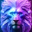 Placeholder: A beautiful portrait of a cyborg lion blue neon color scheme, high key lighting, volumetric light high details psychedelic background