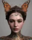 Placeholder: upper bust portrait, the queen of butterflies, corset, intricate metal work flower crown, butterfly wings on back, 8k resolution concept art, dynamic lighting, intricately detailed, hyperdetailed, beautiful, ethereal, elegant, golden hour, (butterfly), gothic