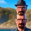 Placeholder: Walter white, realistic, 8k, beach background,fedora