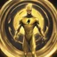 Placeholder: reverse flash animated inside a golden cirkle that looks like a medalion