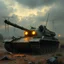 Placeholder: nuclear wasteland scavenged tank driver post apocalyptic grimdark realistic
