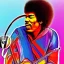 Placeholder: a realistic picture of Jimi Hendrix at a turntable with headphones on being a DJ, vivid color, with sunglasses