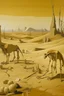 Placeholder: A tan barren wasteland with animal bones painted by Lyonel Charles Feininger