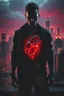 Placeholder: ANIMAL HEART album cover, dark-pop industrial rock anthem, cinematic cyberpunk city at midnight, charismatic male silhouette on rooftop, glowing black chrome anatomical heart with red energy veins floating in chest, electric rain, neon lights, smoke, sparks, storm clouds, futuristic dystopian atmosphere, seductive, rebellious, epic, powerful, emotional tension, high contrast, deep blacks, crimson red highlights, luxury music branding, dramatic volumetric lighting, cinematic shadows, hyper-realis