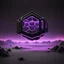 Placeholder: a large dark black 3D hexagon structure with a neon purple outline floating high above a desolate monochrome landscape