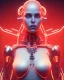 Placeholder: A beautiful portrait of a cyborg body women red color scheme, high key lighting, volumetric light high details psychedelic background