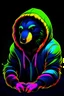 Placeholder: regal looking cyber honey badger wearing a black hoodie with neon colors