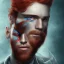 Placeholder: Red haired man with one black and one blue pupil