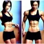 Placeholder: beautiful woman, big bust, 6-pack abs, slim waist, long hair