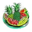 Placeholder: A tropical fruit platter with pineapple and watermelon slices, vibrant, refreshing, overhead lighting, T-shirt design graphic, vector, contour, white background