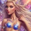 Placeholder:  lying down beautiful face princess blond fairy smiling with sparkle jewel bikini and butterflies in hair magic