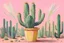 Placeholder: messy and playful painting of a tall cactus in a pastel yellow pot, with soft pastel pink background, van gogh style