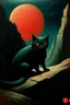 Placeholder: 1970's dark fantasy cover dnd style painting of a cat with minimalist far perspective