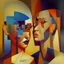 Placeholder: a painting of a man and a woman, a cubist painting by Keith Mallett, cg society, figurative art, cubism, fauvism, art