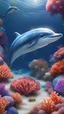 Placeholder: Kawaii, Cartoon, one cute dolphin in the ocean floor with bright colorful corals, All body, with sweet eyes, two fins and a perfect dolphin tail , Caricature, Realism, Beautiful, Delicate Shades, Lights, Intricate, CGI, Botanical Art, Animal Art, Art Decoration, Realism, 4K , Detailed drawing, Depth of field, Digital painting, Computer graphics, Raw photo, HDR