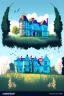 Placeholder: Disused, Victorian Manor House, Blue Sky, Over-Grown Fields, Vector Art