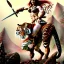 Placeholder: ultra detailed portrait of beautiful Red Sonja riding a Great tiger ,wearing plate armor, extremely detailed digital painting, in the style of Luis Royo and A.J. Manzanedo and Robert Howard and Earl Norem and fenghua zhong and ruan jia and jeremy lipking and peter mohrbacher, mystical colors, rim light, beautiful lighting, 8 k, stunning scene, raytracing, octane, trending on artstation