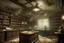 Placeholder: A very old photo of an office with old lighting on the ceiling and spider webs on the walls in a terrifying scene with books flying around it, size 1920 x 720.