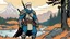Placeholder: [illustration by Andrew MacLean in the comics Head Lopper style with Kupka's pixel colour palette] a seasoned ranger approaching 50th year. his hands are gnarled from years of gripping bow and sword, his weathered face etched with the wisdom and scars of countless skirmishes in the wilds. Despite his advanced age, your movements remain swift and purposeful, years of survival ensuring that his body remains battle-ready.