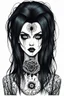 Placeholder: create a disturbing horror full body sketch of a dark haired, savage, gothpunk vampire girl with highly detailed , sharply defined hair and facial features, in the style of Junji Ito, precisely drawn, inked, with dramatic edges,