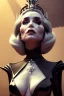 Placeholder: Constance Langdon as evil queen in black leather, leather, busty, cleavage, angry, stern look. character design by cory loftis, fenghua zhong, ryohei hase, ismail inceoglu and ruan jia. unreal engine 5, artistic lighting, highly detailed, photorealistic, fantasy