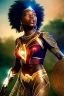 Placeholder: A photo taken from an african village "justice league", <character or scene>, kente, cinematic lighting --v 4 --q 2