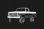 Placeholder: 1973 Chevrolet square body truck 4x4 facing a little to the left, dark gray background, high contrast black and white vector