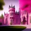 Placeholder: concept art, concept design, neogothic palace, neo gothic, aesteric, pink walls, pink exterior, glass exterior, english garden around, volumetric light, photorealistic, high quality, cinematic