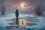 Placeholder: Gems, little puddle, space, person, ice, winter, flying birds, fantasy, john singer sangent impressionisn painting