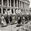 Placeholder: Protest march in ancient Rome with picket signs