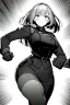 Placeholder: military girl runs fast, greyscale