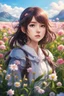 Placeholder: a girl standing in a field of flowers, medium view face, beautiful anime portrait, realistic anime art style, beautiful anime art style, realistic cute girl painting, beautiful anime art, stunning anime face portrait, high quality, 4k