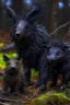Placeholder: Bear and boar and rabbit hybrid creature, black, photograph