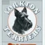 Placeholder: an orange circle containing a black and white image of a Scottish terrier