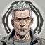 Placeholder: Portrait, 40 years old male character with grey hair, t-shirt comic book illustration looking straight ahead, post apocalypse