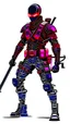 Placeholder: dibujo de contorno de un Ninja negro y rojo con traje cyberpunk full body