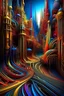 Placeholder: 3d hd whimsical stylized surreal fractal recrusive colorful thin lines of all colors draw a dynamic city masterpiece