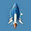 Placeholder: blue rocket cartoon stylized