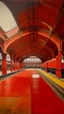 Placeholder: An orangish red industrial train station painted by Raymond Duchamp-Villon