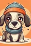 Placeholder: sweet illustration of a dog in winter hat , in a cartoon style