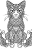 Placeholder: A simple minimalist coloring book mandala page drawing with thick black lines on a white background of a full length body of a kitten with no tail of the cat breed BORNEO BAY CAT. No shading. No gray. No shadows. No color. This coloring book page would appeal to children aged sixteen through adults and have clean lines for a design that is easy to color. Style raw. Aspect ratio 9:11