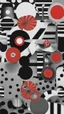 Placeholder: surreal collage art crafted from vintage Japanese magazines poster Novell , art composition by kusama, sci-fi elements , Alice's Wonderland, black and white and deep red