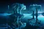 Placeholder: Ice blocks, one tree, night, lagoon reflection, sci-fi, epic,