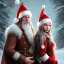 Placeholder: two elves. woman and man. Christmas scene. photorealistic. low-key