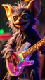 Placeholder: a psychedelic fuzzy muppet show gekko gremlin rock star with transparent prismatic guitar in the style of Fallout 4 and Giger, bokeh like f/0.8, tilt-shift lens 8k, high detail, smooth render, down-light, unreal engine, prize winning