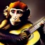 Placeholder: Audobon painting of a monkey playing a guitar, 6 strings, fingers