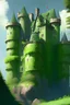 Placeholder: A large, fortified English-style castle, green moss grows on its balconies, and the weather is sunny