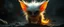 Placeholder: glowing quickling gremlin in the shadows with long fluffy white fur